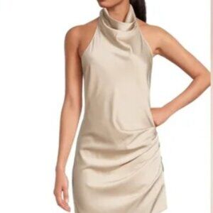 Gianni Bini Peyton Ruched Satin Cowl Halter Neck Sleeveless Open Back Detail, 4